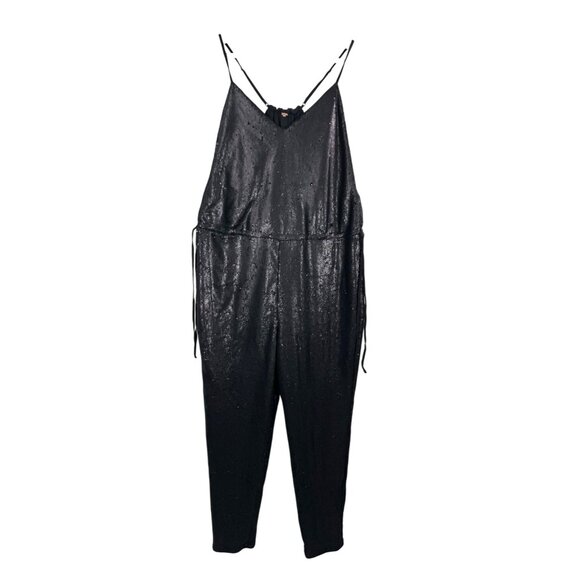 Free People black sequin pantsuit jumpsuit Swiftly boho sz S - Picture 2 of 9